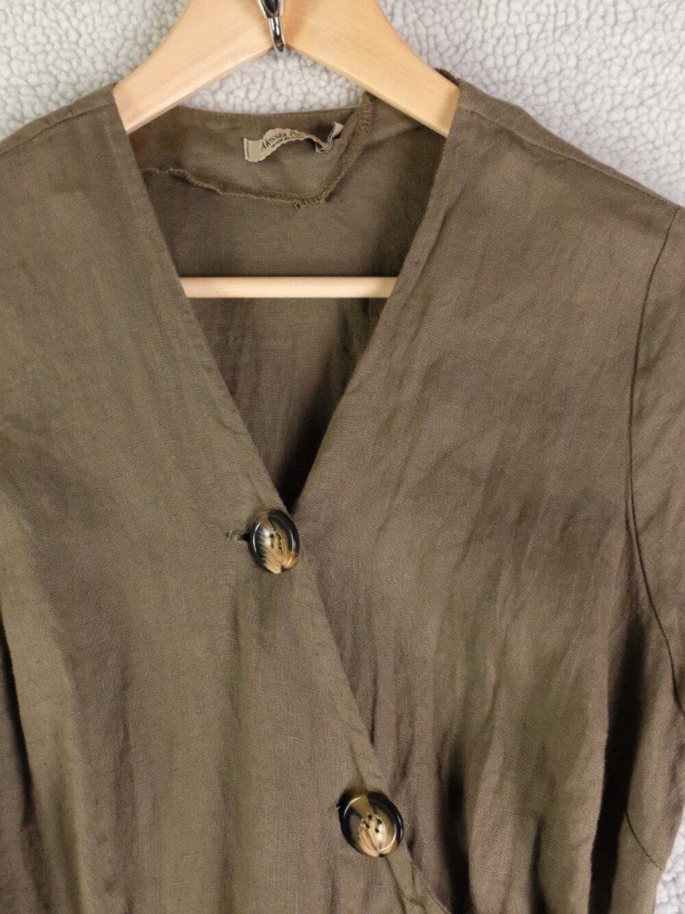 Alessia Pacini Dress Womens Small Olive Green 100% Linen Midi Asymmetrical Italy - Picture 3 of 11
